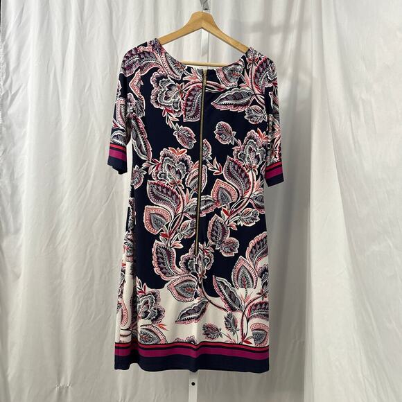 Eliza J Shift Dress Size 8 Floral Short Navy Blue Pink White 3/4 Sleeves - Picture 11 of 11